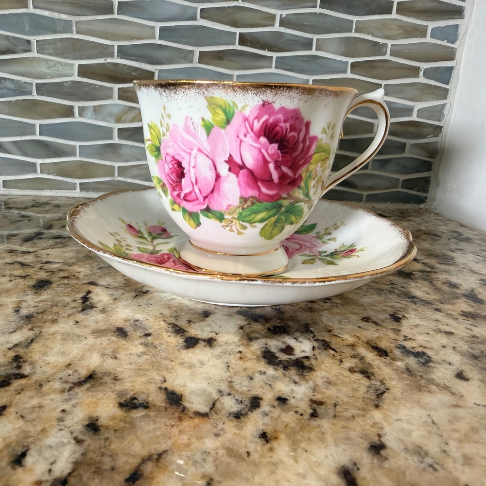 Royal Albert American Beauty Tea Cup and Saucer Set Bone China England Pink Rose